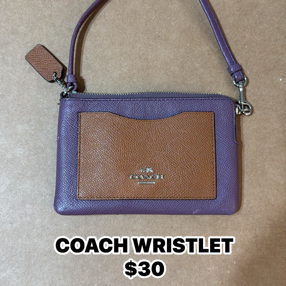 Coach Purple and Tan Wristlet
